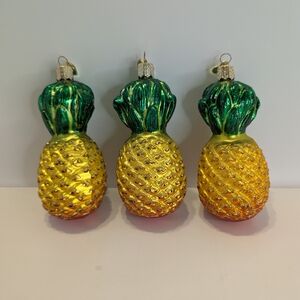 3 Vintage OWC Glass Blown Christmas Ornament Pineapple Old World Christmas
